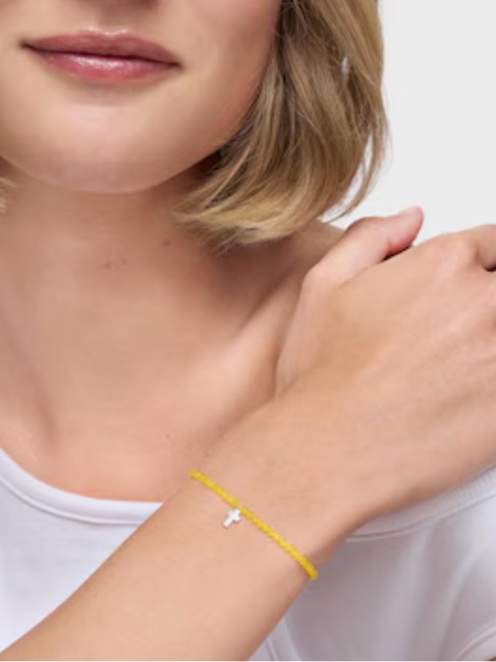 TOUS Yellow Beaded Bracelet with Silver Cross Charm